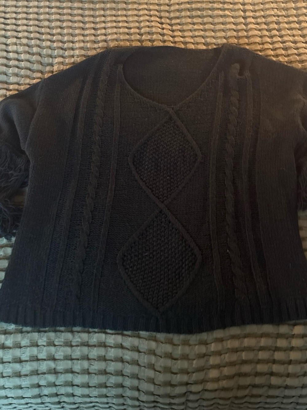 Amazon Black Cable Knit Short-Sleeve Scoop Neck Sweater